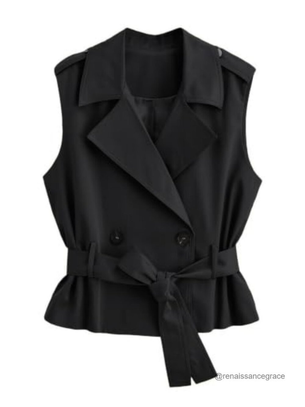 Sleeveless Trench Vest Double Breasted Belted Lightweight Women's Outerwear